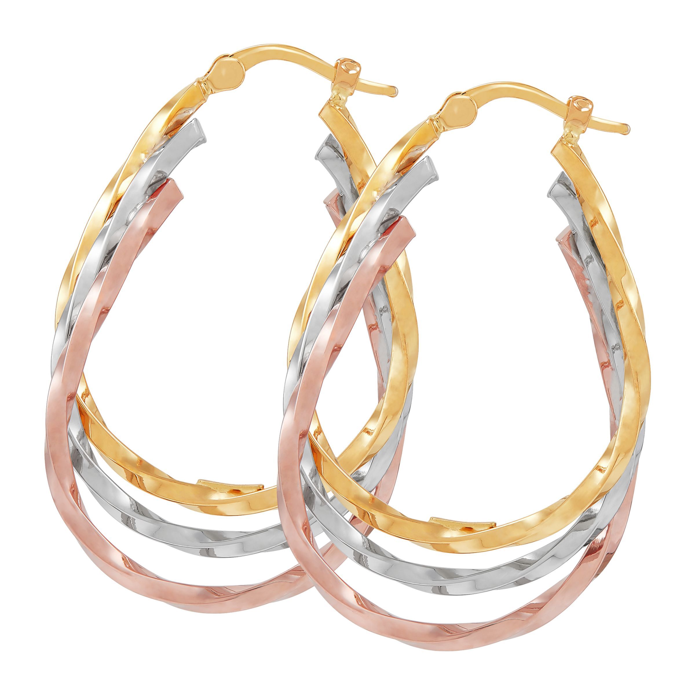 ThreeTone Triple Oval Twist Hoop Earrings in 14K Gold eBay