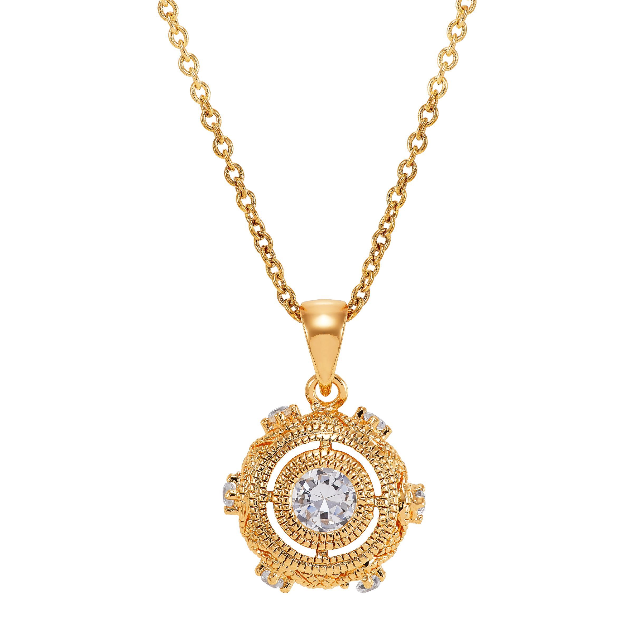 Medallion Pendant with Cubic Zirconias in 14K GoldPlated Brass, 18" eBay