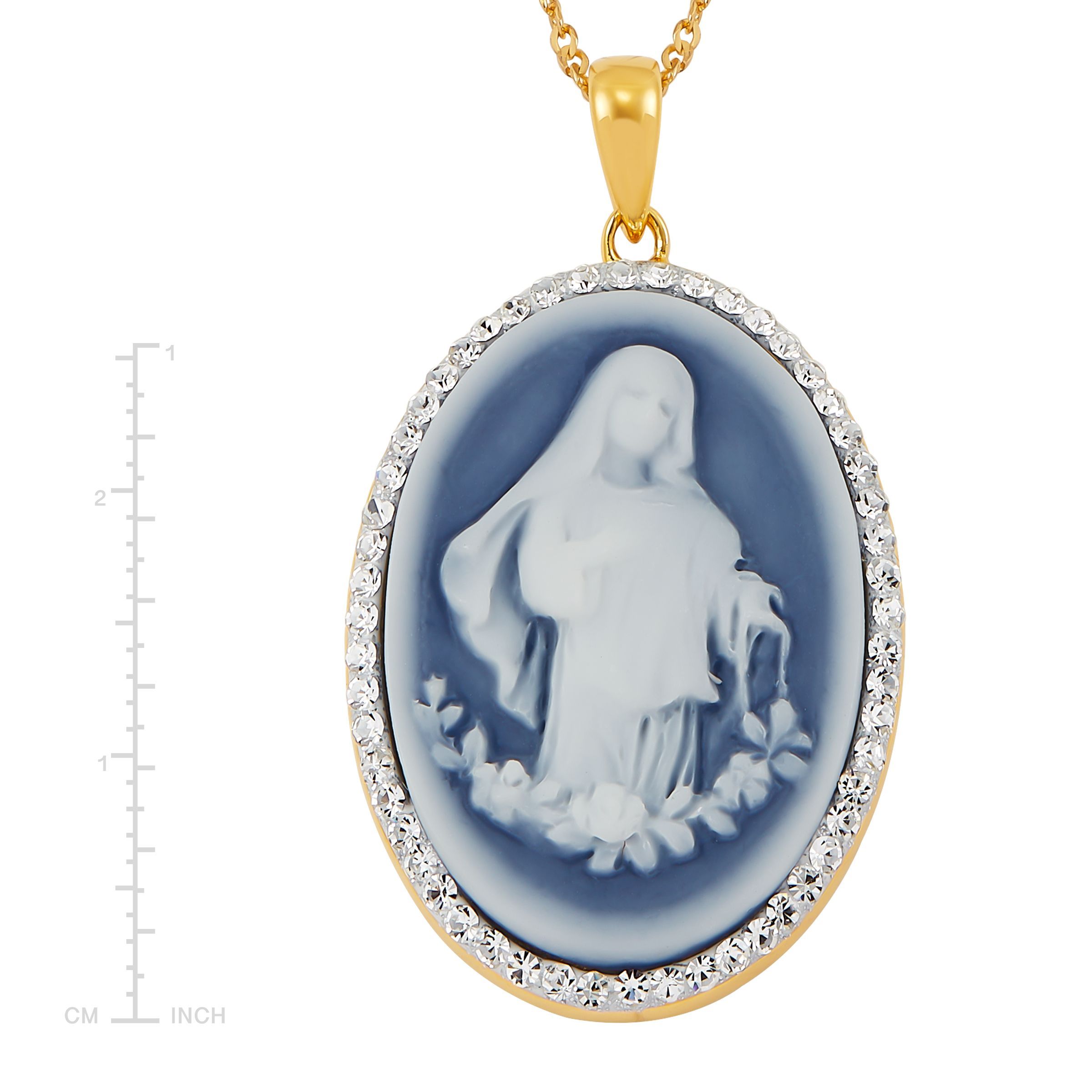 Virgin Mary Cameo Pendant w/ Swarovski Crystals in 18K GoldPlated