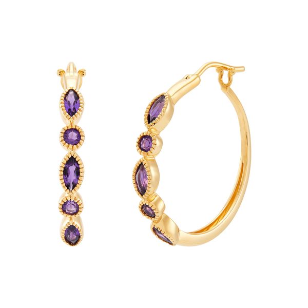 Natural 1 ct Amethyst Hoop Earrings in 10K Gold Amethyst Hoop