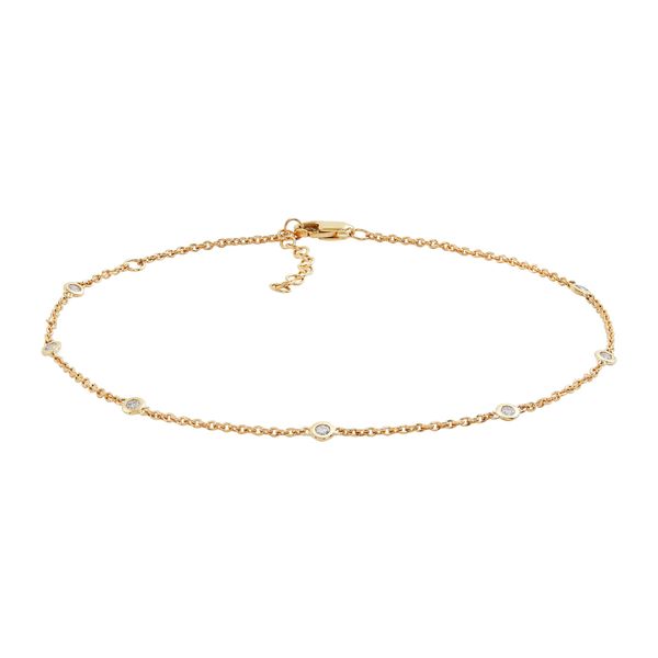 1/5 ct Diamond Station Ankle Bracelet in 14K Gold, 10" 1/5 ct Diamond