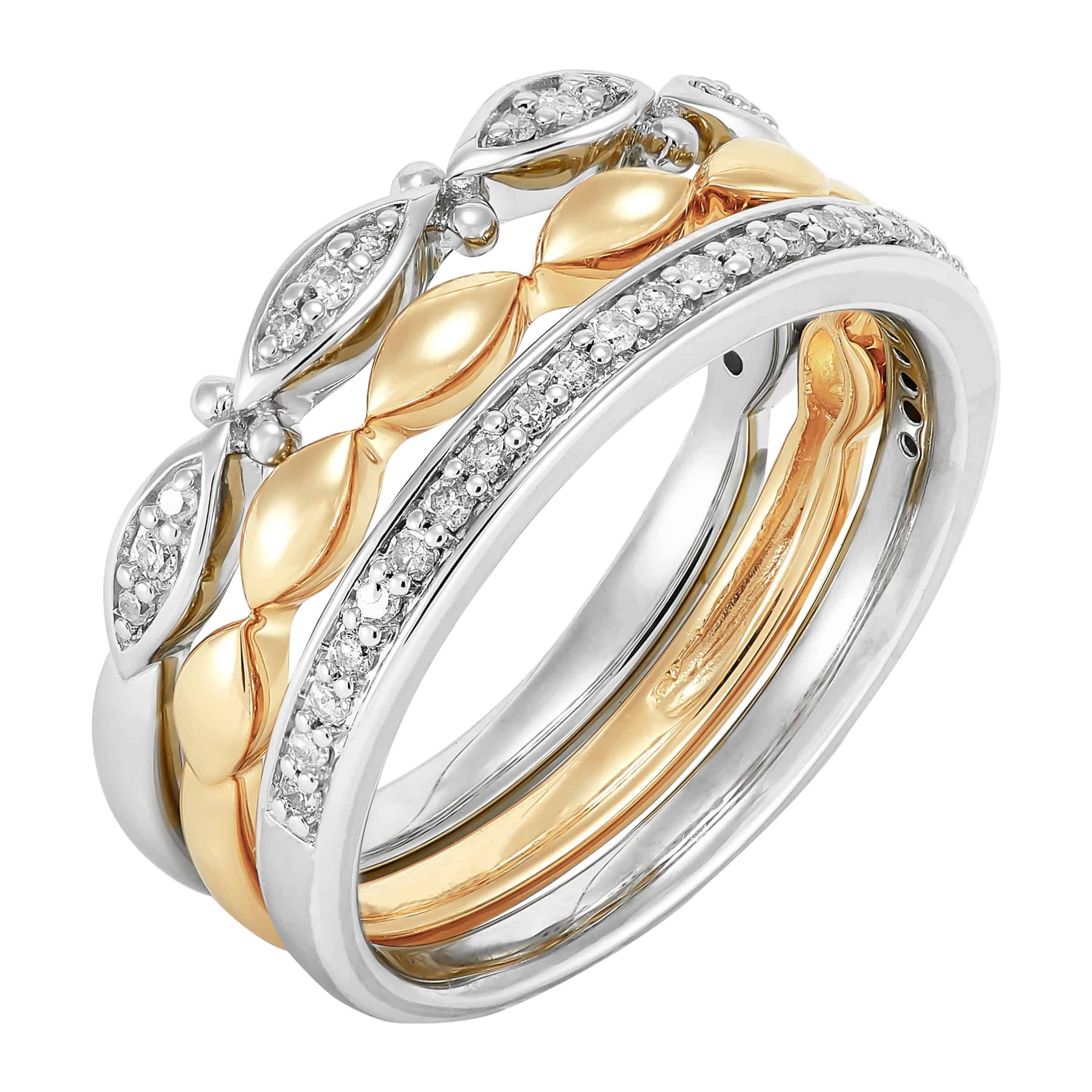 WELRY Pre-owned 1/5 Cttw Diamond Stacking Rings In Sterling Silver And 14k Yellow Gold, In White