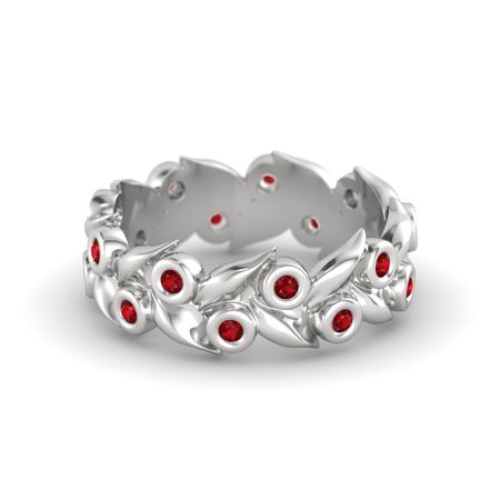 White Topaz Center Garnet Sterling Silver Ring Wreath White Topaz Center Garnet Sterling Silver Ring Wreath