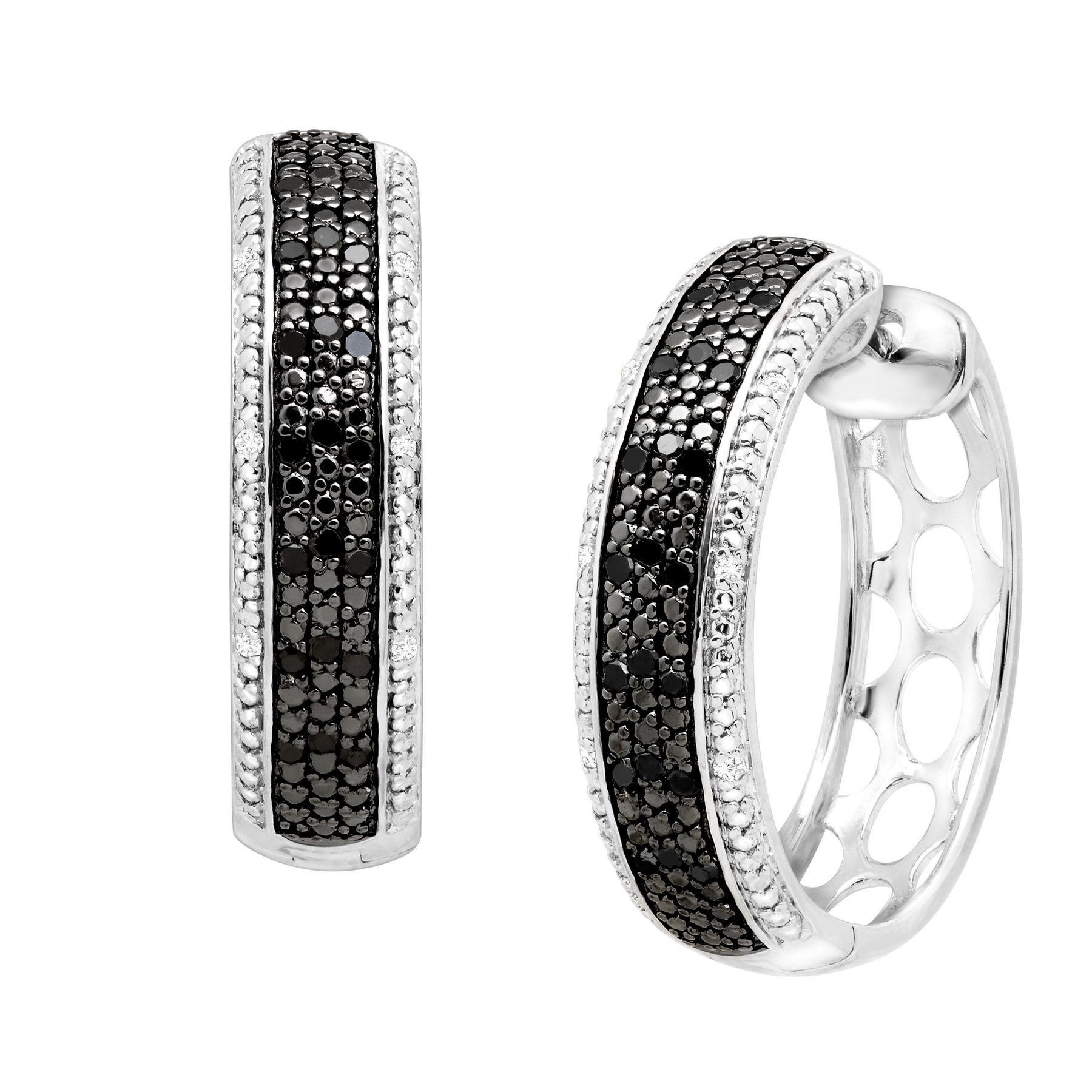 1 4 Ct Black White Diamond Hoop Earrings In Sterling Silver 1 4 Ct Black White Diamond Hoop Earrings