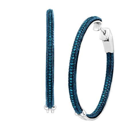 1 2 Ct Blue Diamond Front Back Hoop Earrings In Sterling Silver 1 2 Ct Blue Diamond Hoop Earrings