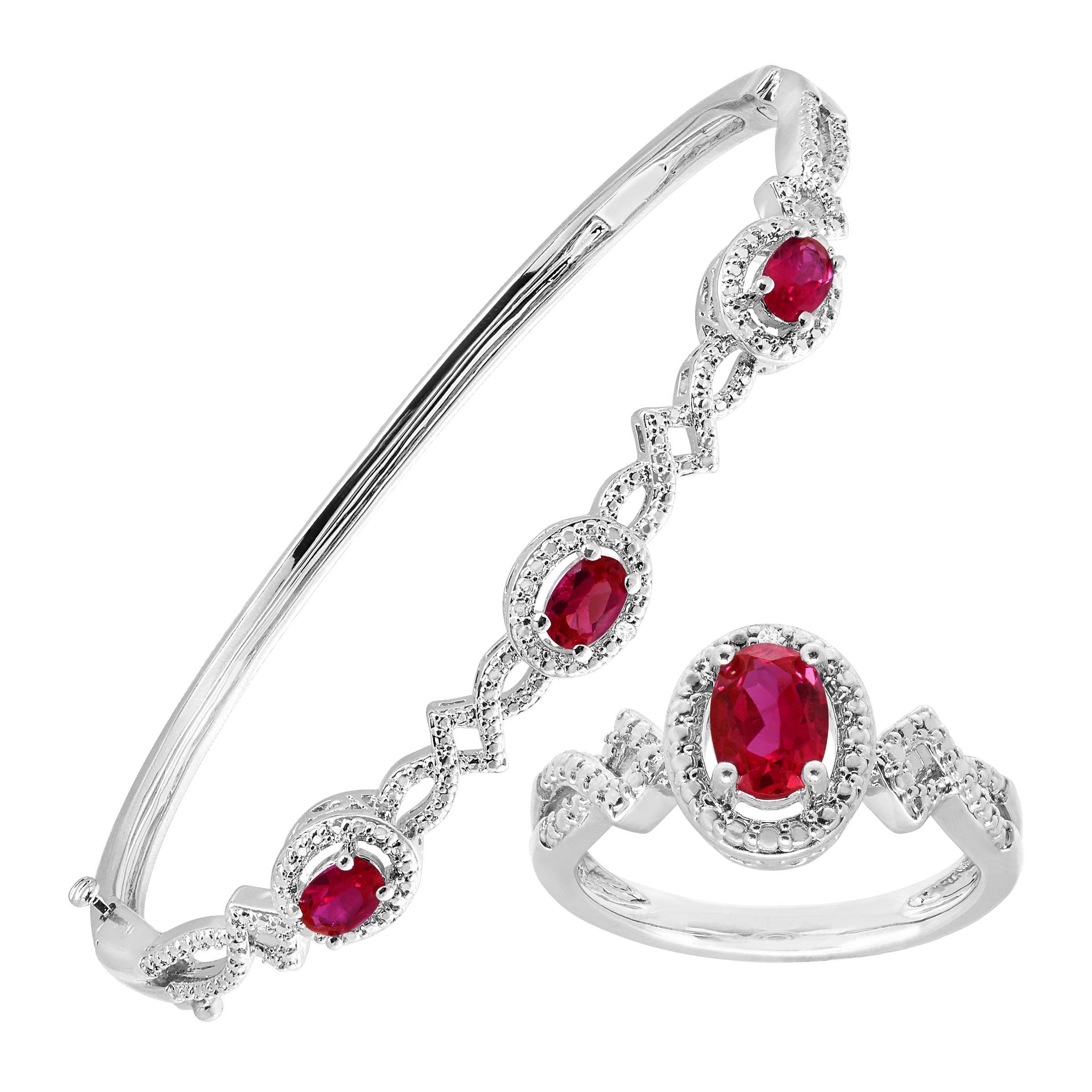 5 ct Created Ruby 4Piece Jewelry Set with Diamonds in 14KW GoldPlated