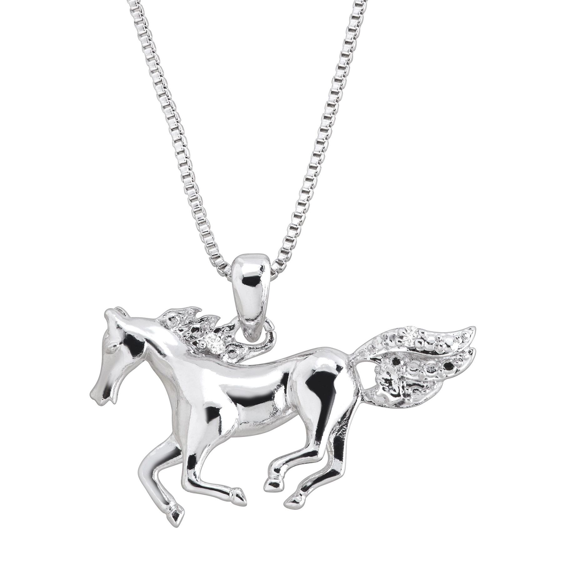 Horse Pendant With Diamond In 14k White Gold Plated Brass