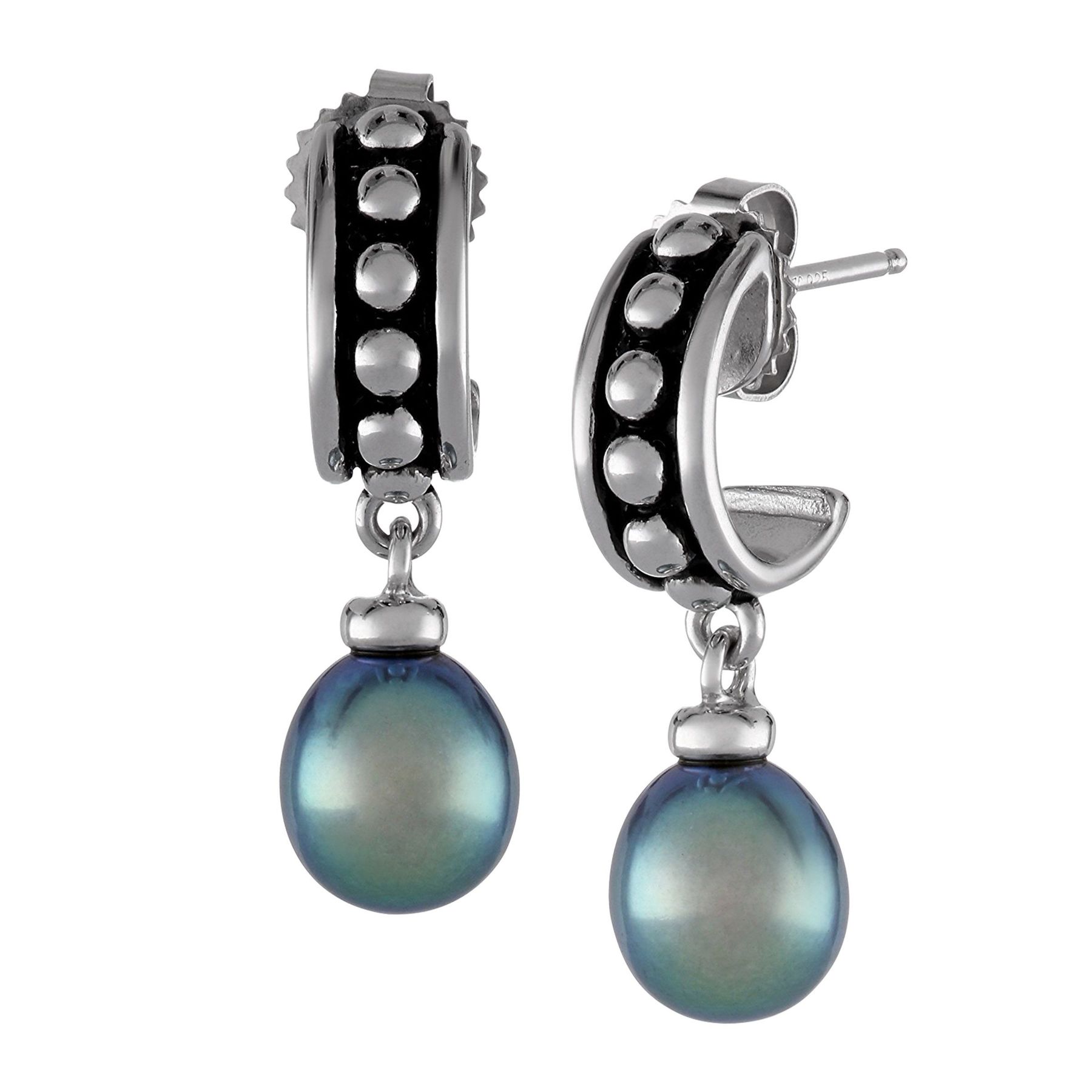 Honora 8 5 Mm Black Freshwater Pearl Drop Hoop Earrings In 8 5 Mm Black Pearl Drop Hoop Earrings