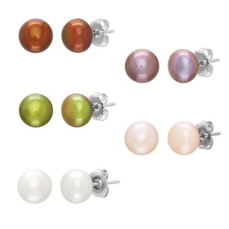 Honora Set Of 5 8 9 Mm Multi Colored Freshwater Pearl Stud Earrings 8 9 Mm Multi Colored Pearl Stud Earrings Set Of 5