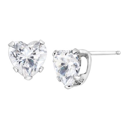 2 Ct Cubic Zirconia Heart Stud Earrings In 14k White Gold 2 Ct Cubic Zirconia Heart Stud Earrings