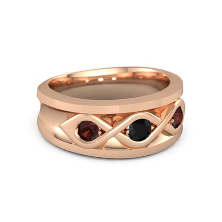Round Black Onyx 14k Rose Gold Ring With Red Garnet Men S Triple Twist Ring Gemvara