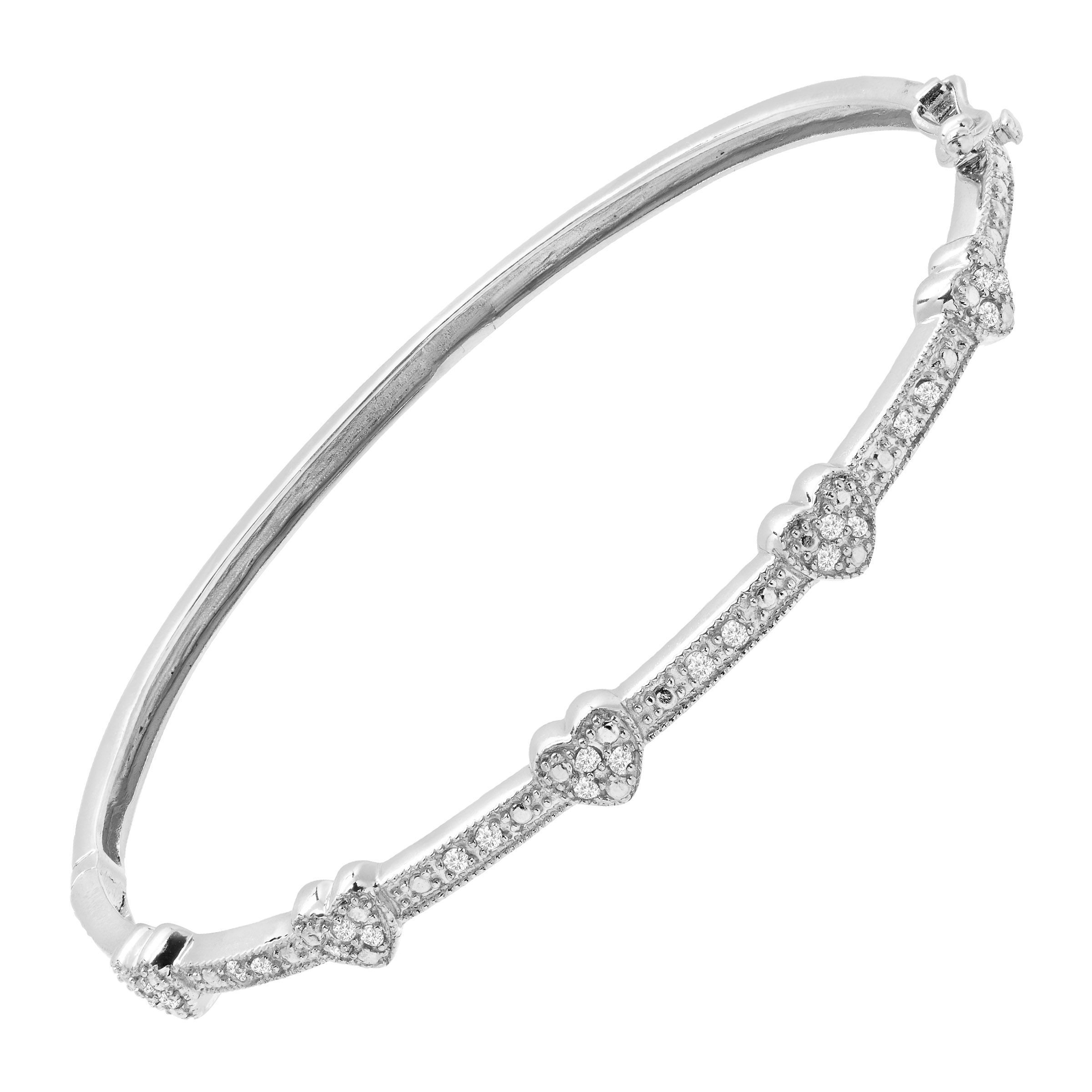 1 4 Ct Diamond Hinged Heart Bangle Bracelet In Sterling Silver 1 4 Ct Diamond Hinged Heart Bangle Bracelet In Sterling Silver