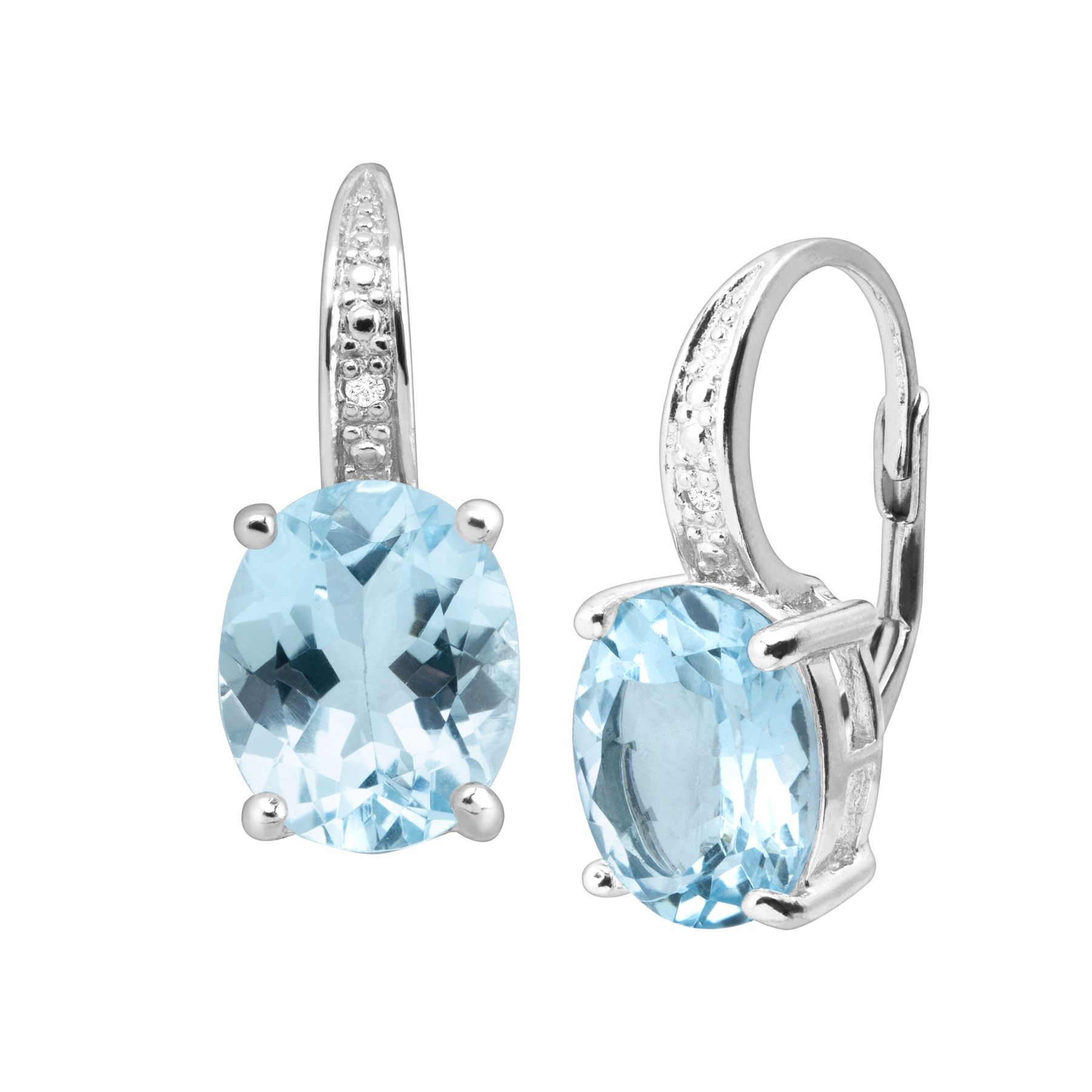4 7 8 Ct Natural Swiss Blue Topaz Earrings With Diamonds In Sterling 4 7 8 Ct Swiss Blue Topaz Earrings With Diamonds