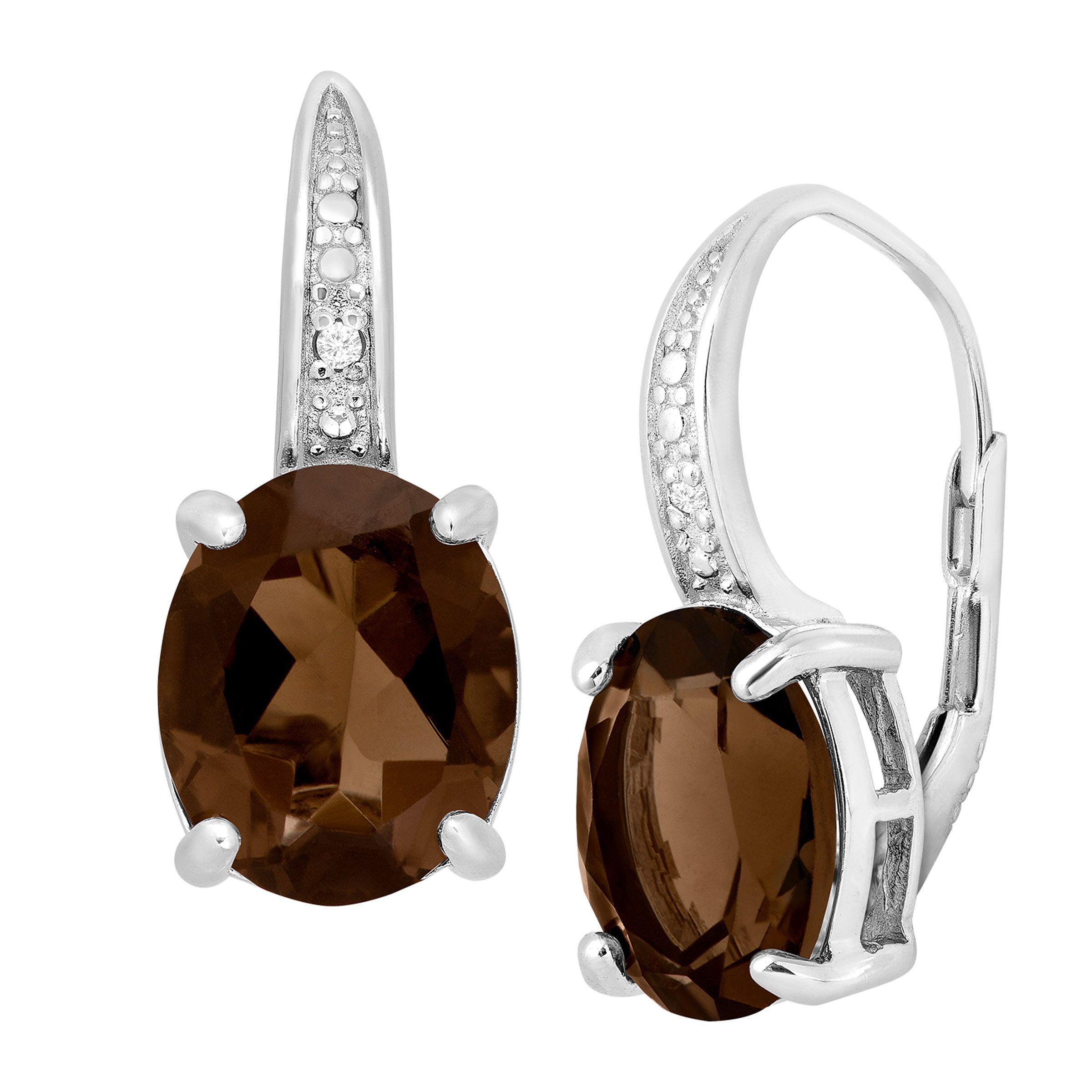 4 Ct Smoky Quartz Earrings With Diamonds In Sterling Silver 4 Ct Smoky Quartz Earrings With Diamonds In Sterling Silver
