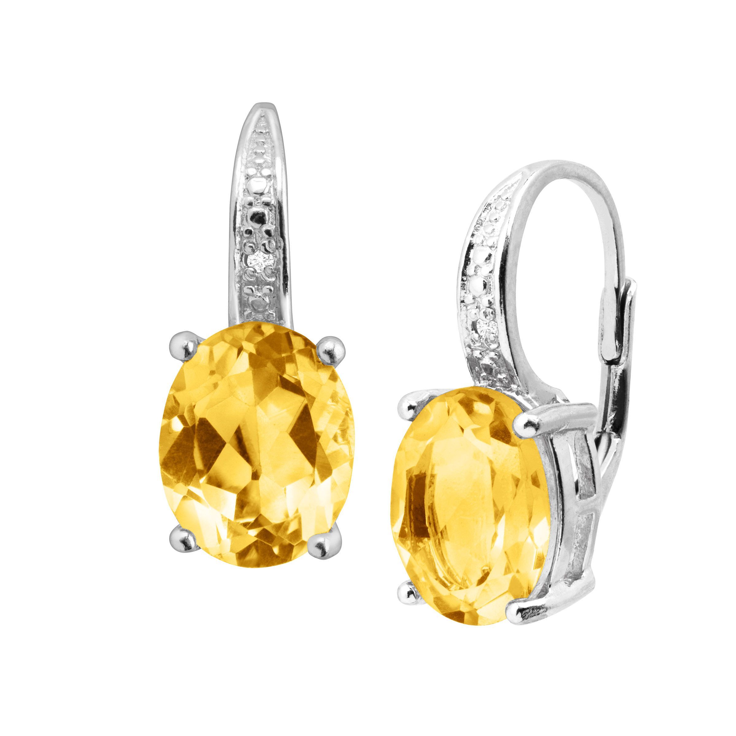 4 Ct Natural Citrine Earrings With Diamonds In Sterling Silver 4 Ct Natural Citrine Earrings With Diamonds In Sterling Silver