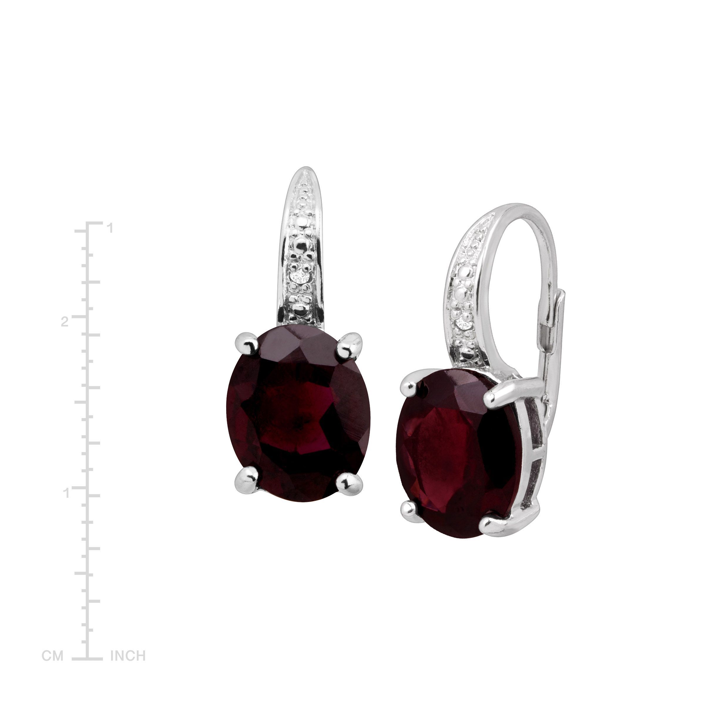6 Ct Natural Garnet Earrings With Diamonds In Sterling Silver 6 Ct Natural Garnet Earrings With Diamonds In Sterling Silver