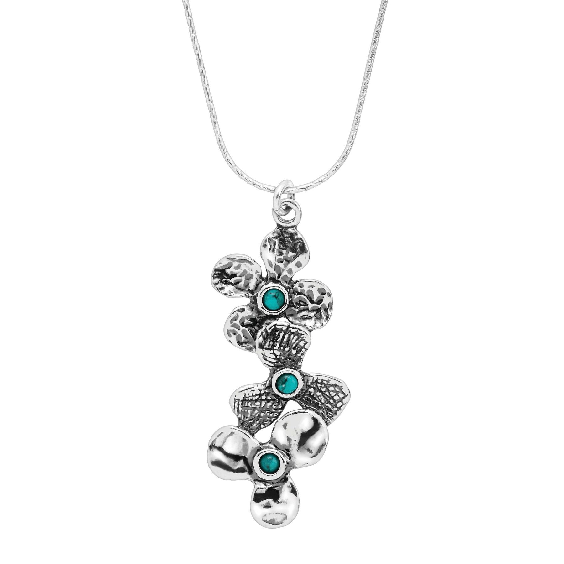 18 Silpada Pinwheel Posies Compressed Turquoise Triple Flower Pendant Necklace in Sterling Silver 2