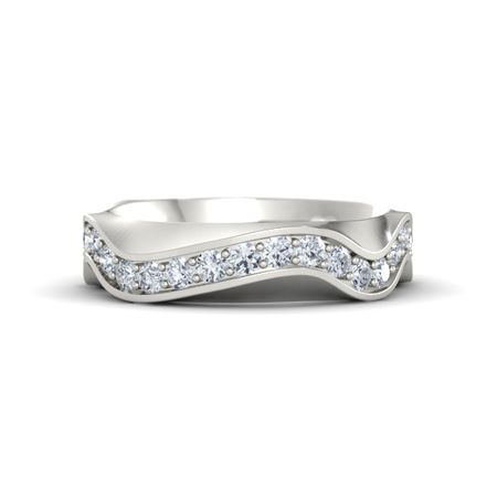 14k White Gold Ring With Diamond Wave Band Gemvara Wave Band