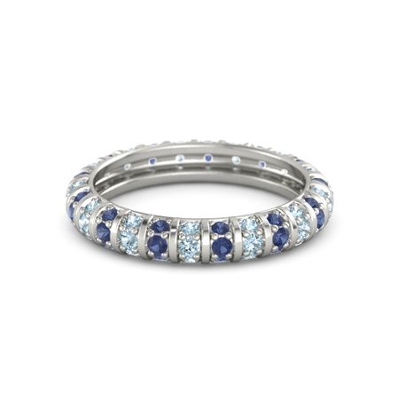 aquamarine sapphire band ring eternity 14k gold pinstripe