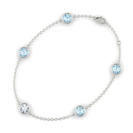 Round Diamond 14k White Gold Bracelet With Aquamarine Gemstones By Gemstones By The Yard Five Stone Bracelet