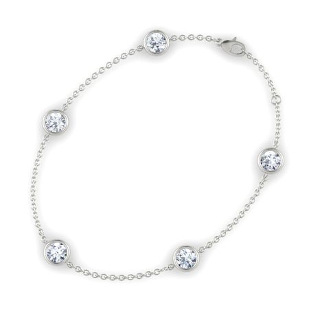 Round Moissanite 14k White Gold Bracelet With Gemstones Gemstones By The Yard Five Stone Bracelet