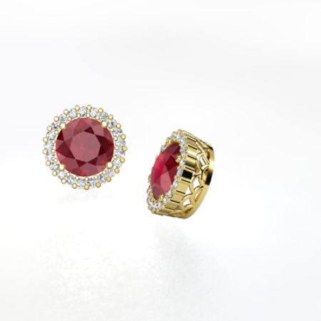 Round Ruby 14k Yellow Gold Earring With Diamond Margarita Earrings Margarita Earrings