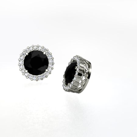 Round Black Onyx Platinum Earring With Diamond Margarita Earrings Margarita Earrings
