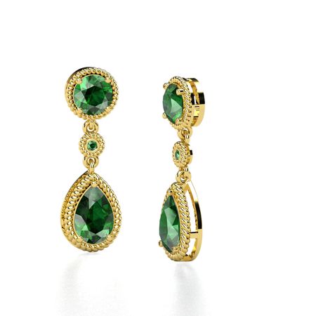 Round Emerald 14k Yellow Gold Earrings With Belle Belle Earrings