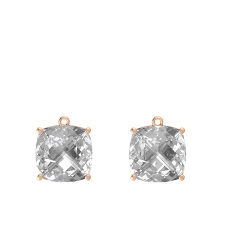 Checkerboard Cushion Pavilion Rock Crystal 14k Rose Gold Earring Pure Cushion Medium Earrings