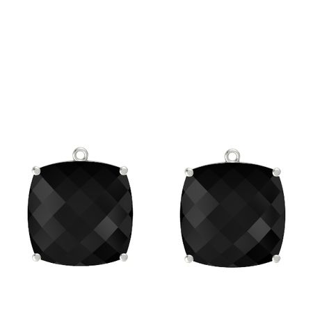 Checkerboard Cushion Pavilion Black Onyx 14k White Gold Earrings Pure Cushion Earrings
