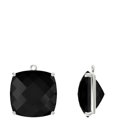 Checkerboard Cushion Pavilion Black Onyx 14k White Gold Earrings Pure Cushion Earrings