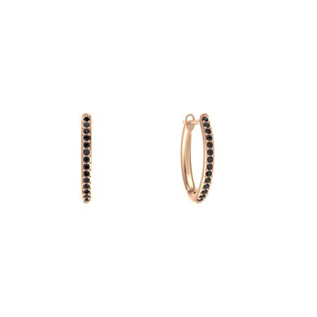 14k Rose Gold Earrings With Black Diamond Pave Huggie Hoop Pave Huggie Hoop Earrings 1mm Gems