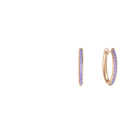 14k Rose Gold Earring With Tanzanite Pave Huggie Hoop Earrings Pave Huggie Hoop Earrings 1mm Gems