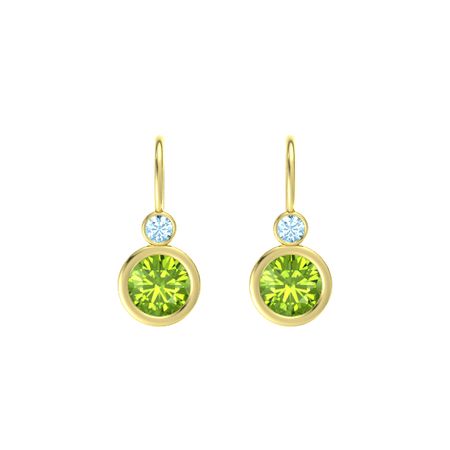 14k Yellow Gold Earring With Aquamarine And Peridot Gemstones By Gemstones By The Yard Accent Drop Earrings