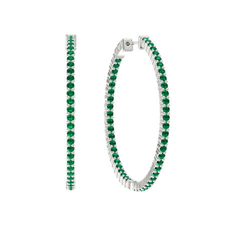 14k White Gold Earring With Emerald Inside Out Large Hoop Earrings Inside Out Large Hoop Earrings 2mm Gems