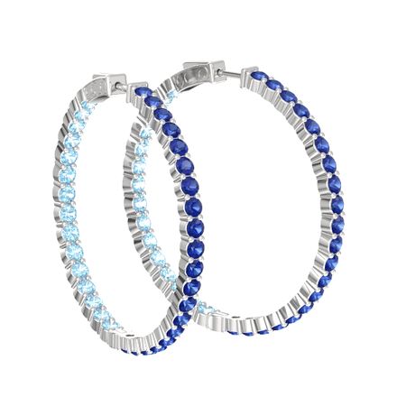 Sterling Silver Earring With Blue Shire And Aquamarine Inside Inside Out Large Hoop Earrings 3mm Gems