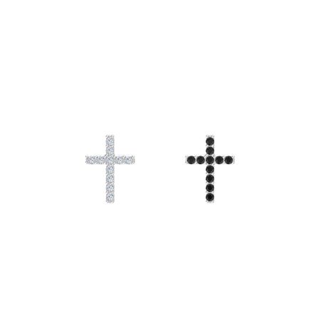 Sterling Silver Earring With Black Diamond And Cross Stud Cross Stud Earrings