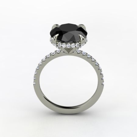 Round Black Diamond 14k White Gold Ring With Carrie Carrie Ring
