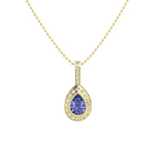 Pear Tanzanite 14k Yellow Gold Pendant With White Sapphire Cut Halo Gemvara - Tanzanite Teardrop Pendant White Gold