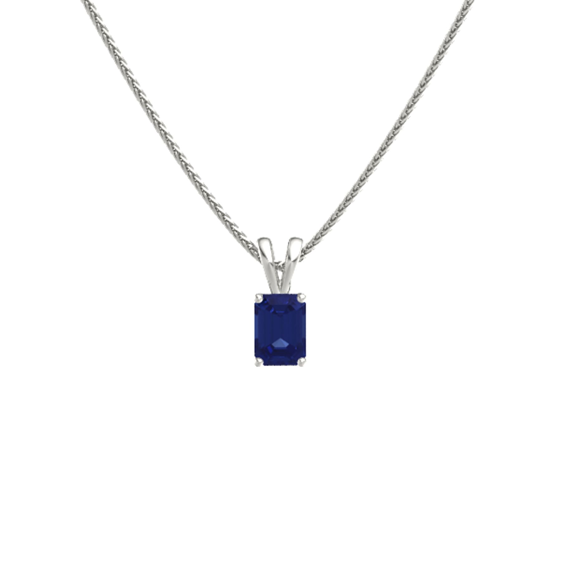 Emerald Blue Sapphire 14k White Gold Pendant Cut Solitaire Perfect