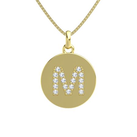 14k Yellow Gold Pendant With Diamond Gem Letters M Gemvara - Gold Pendant Letter M