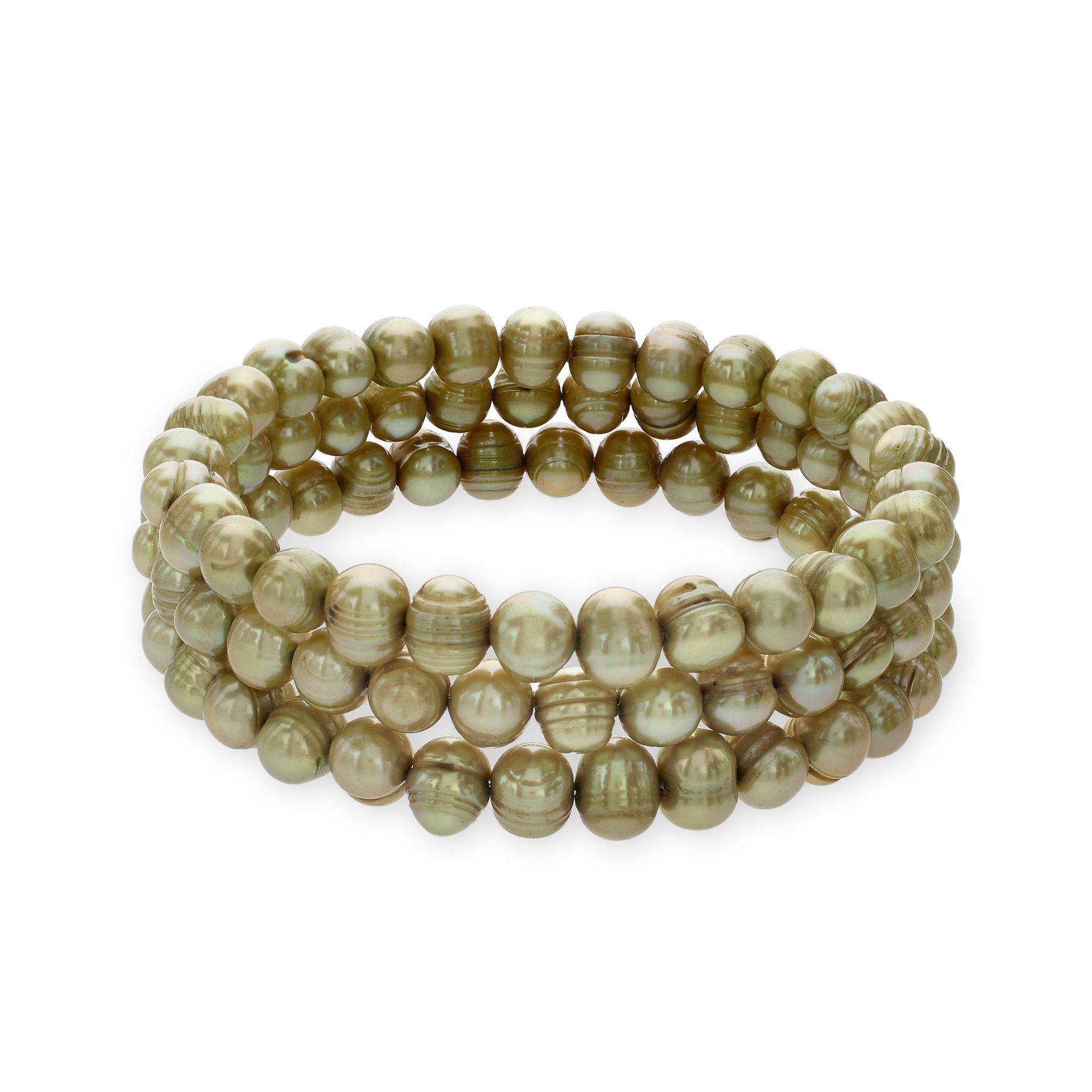 Honora Set Of 3 Ringed 7 8mm Pistachio Freshwater Pearl Bangle Honora Ringed Pearl Bracelet Set