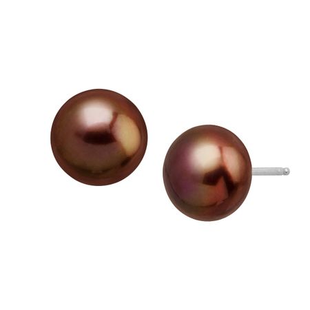 Honora 10 11 Mm Freshwater Chocolate Pearl Stud Earrings In Sterling 10 11 Mm Chocolate Pearl Stud Earrings