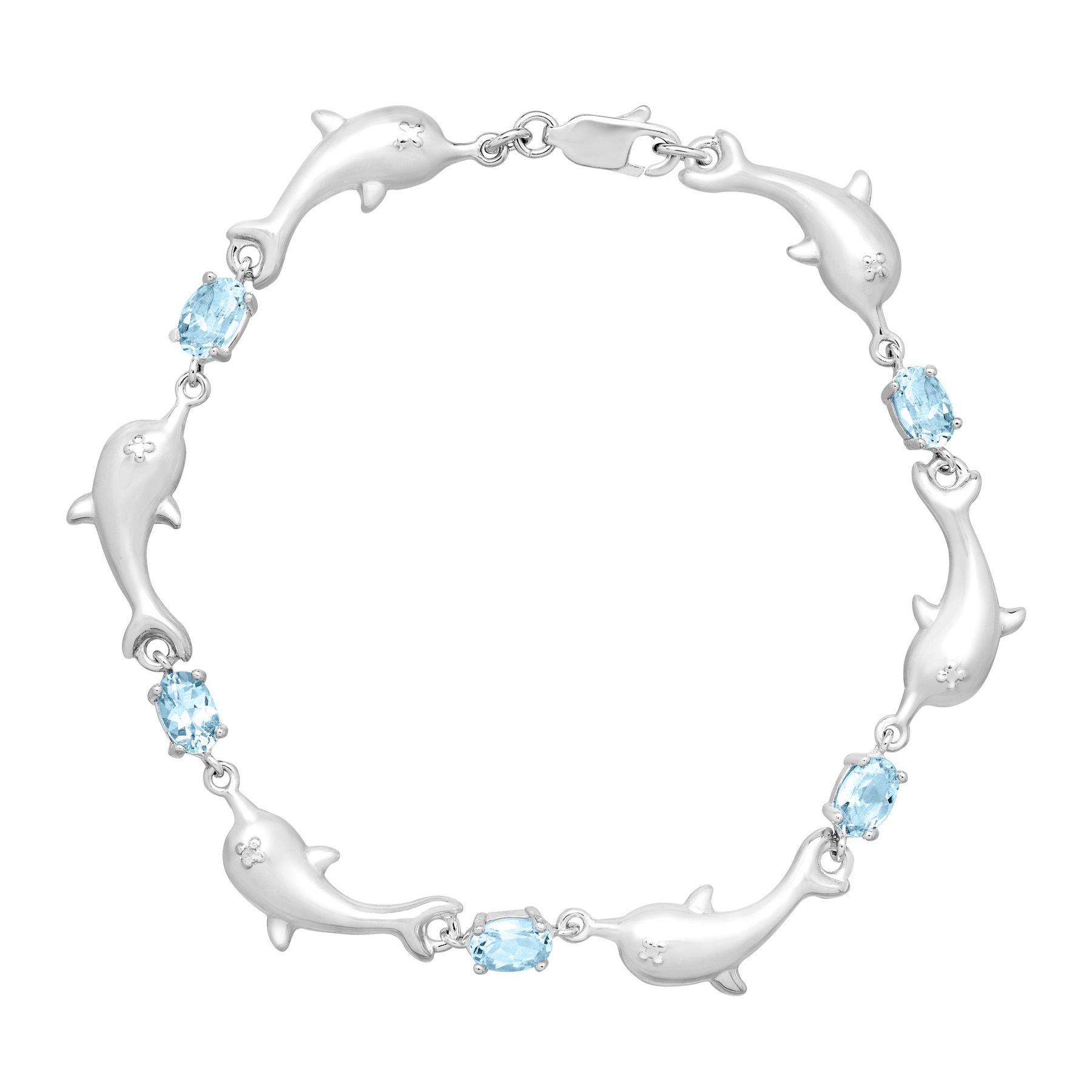 2 7 8 Ct Natural Sky Blue Topaz Dolphin Link Bracelet With Diamond 2 7 8 Ct Sky Blue Topaz Dolphin Bracelet With Diamond