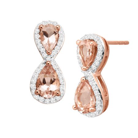 1 Ct Natural Morganite Diamond Figure Eight Stud Earrings In 1 Ct Morganite 4 Diamond Earrings