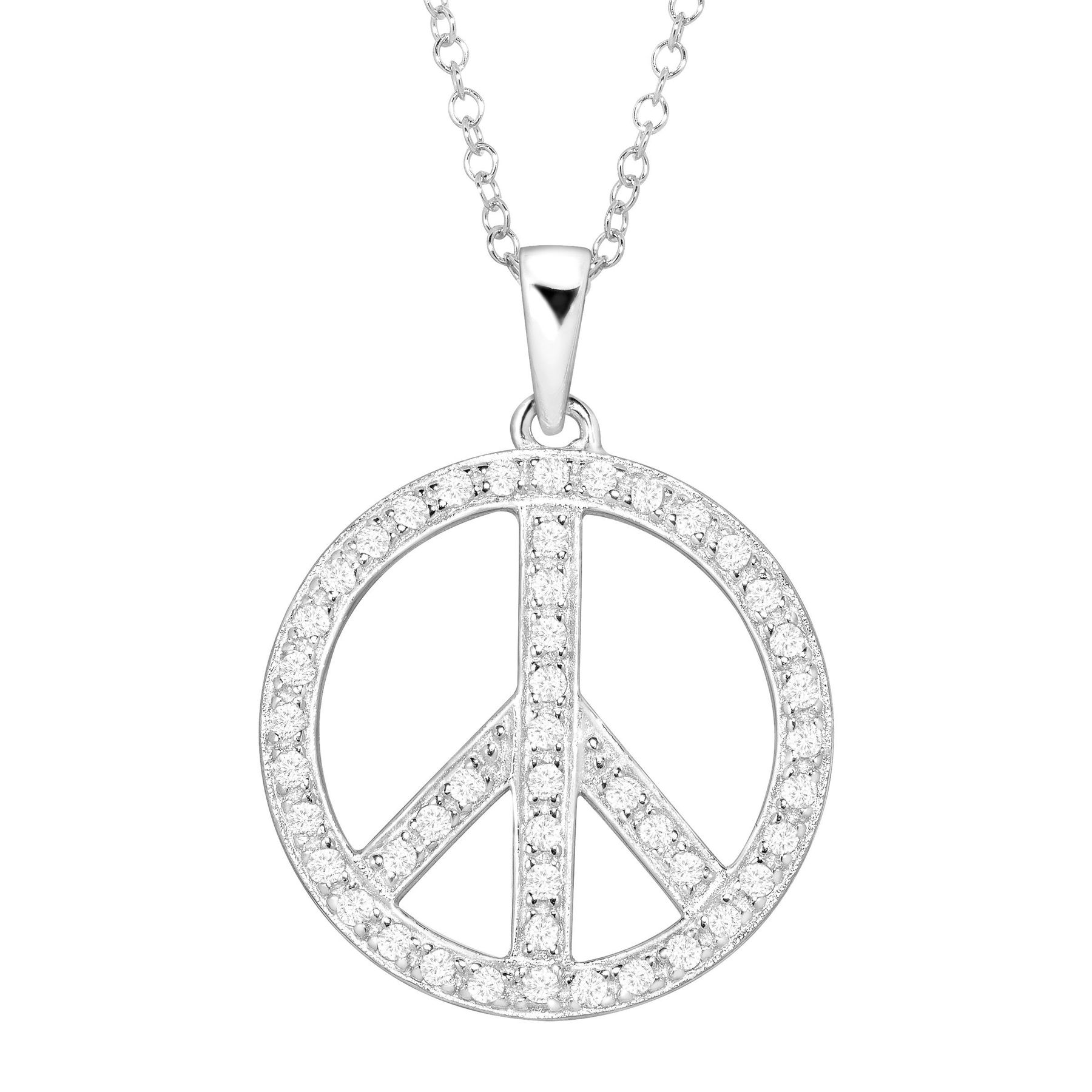 Peace Symbol Pendant with Crystals in Sterling Silver