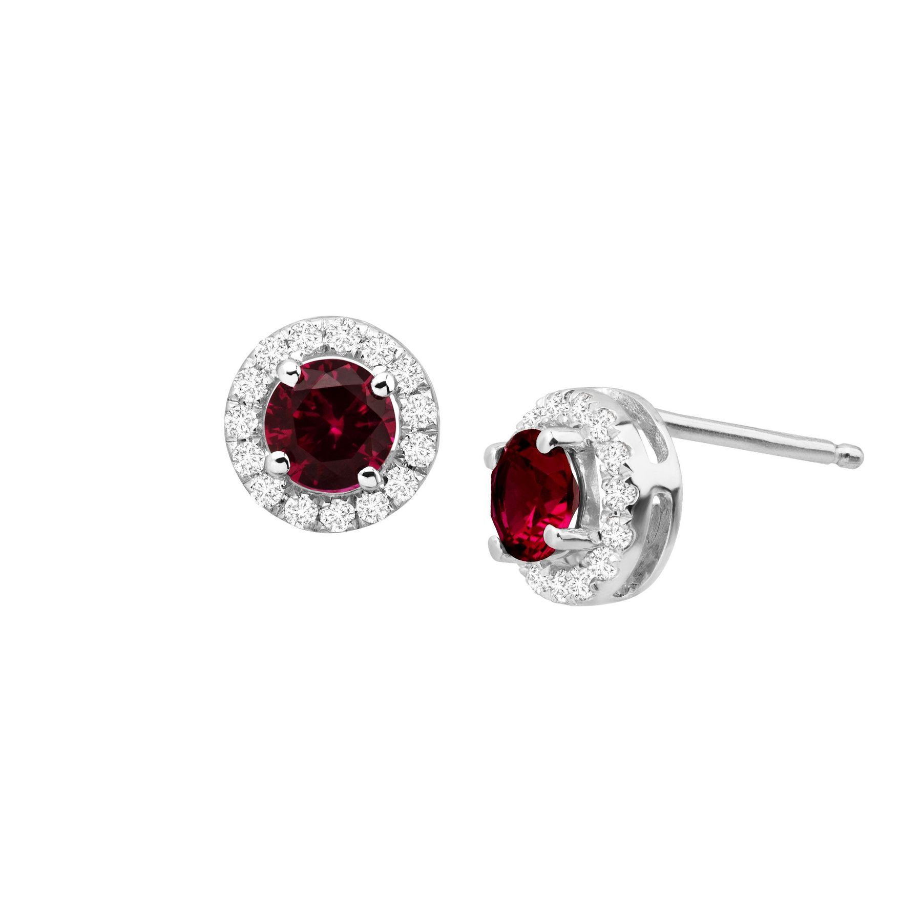 7 8 Ct Created Ruby White Shire Halo Stud Earrings In 10k The Details