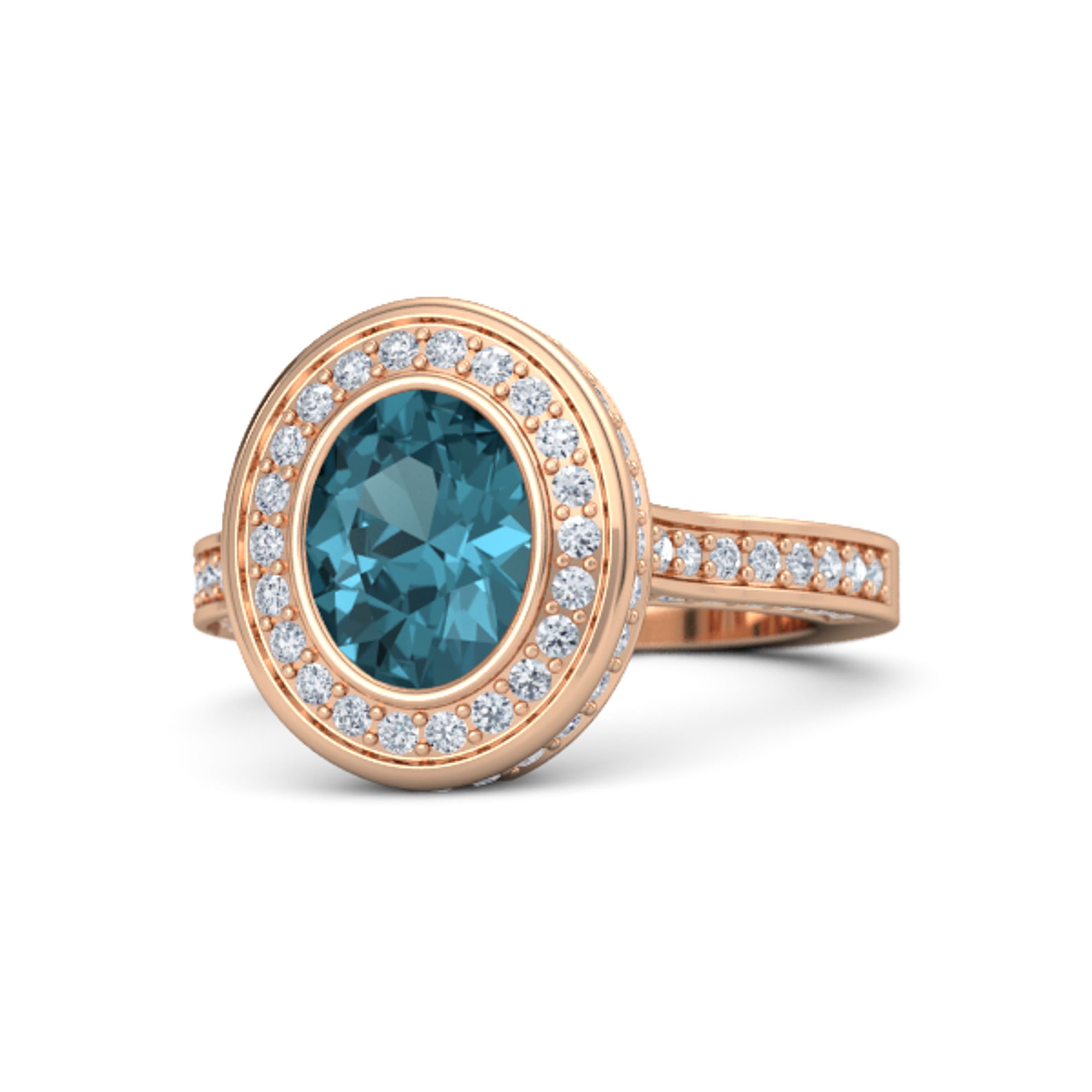 Oval London Blue Topaz Ring surrounded by Crystals Ring Size 7.