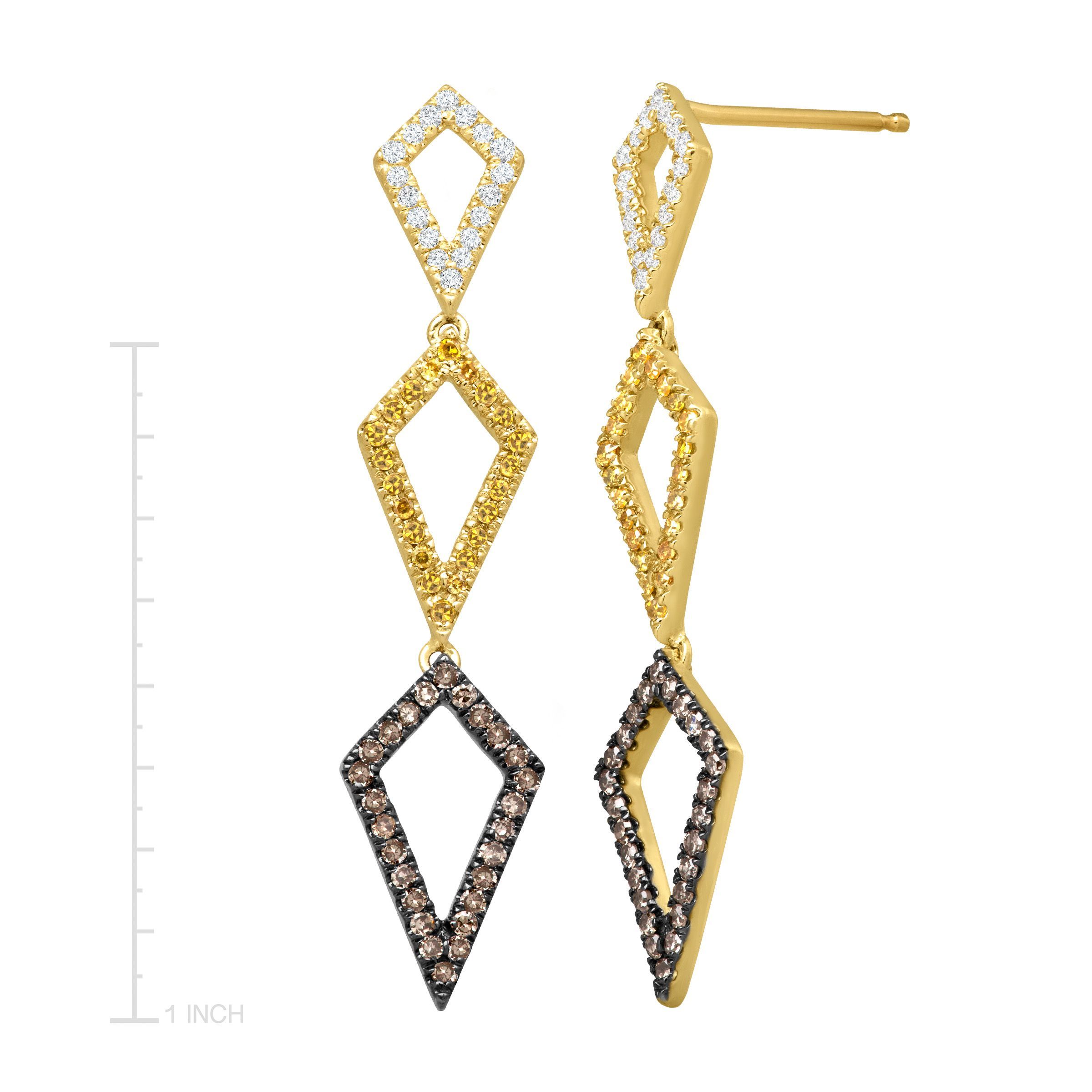 1 2 ct brown yellow white geometric drop earrings in 10k gold ebay 1 2 ct brown yellow white geometric drop earrings in 10k gold ebay
