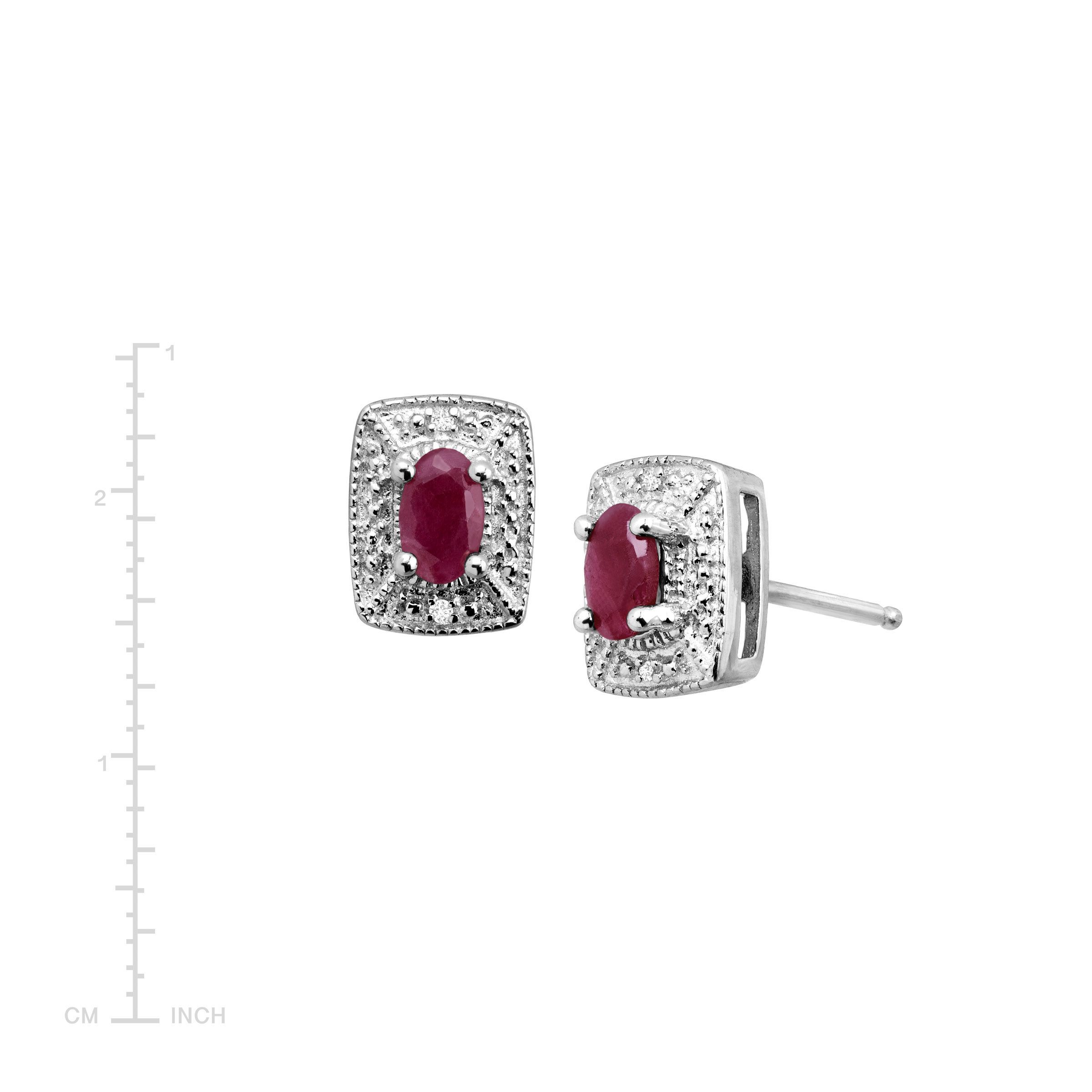 3 4 Ct Natural Ruby Stud Earrings With Diamonds In Sterling Silver 3 4 Ct Natural Ruby Stud Earrings With Diamonds In Sterling Silver